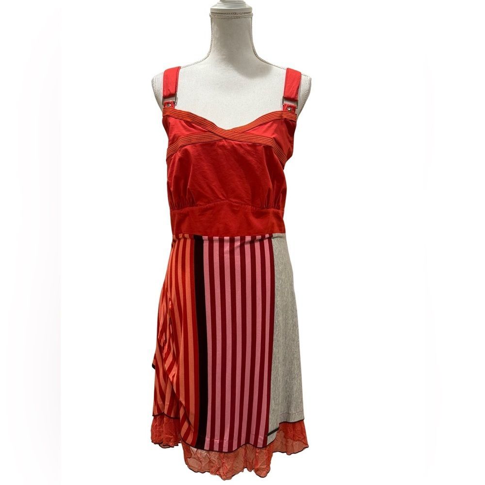 NWT Rare Bai Amour Red Stripe Color Block Dress Cross Back Made in France Large